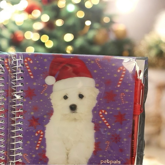 Holiday White Puppy Santa Presents Petpals Notebook & Pen SetChristmas - Picture 12 of 12